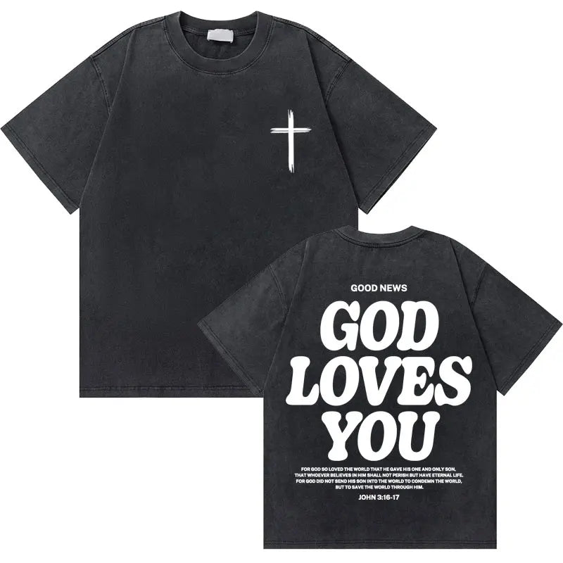 T-shirt chrétien effet délavé "GOD loves you"