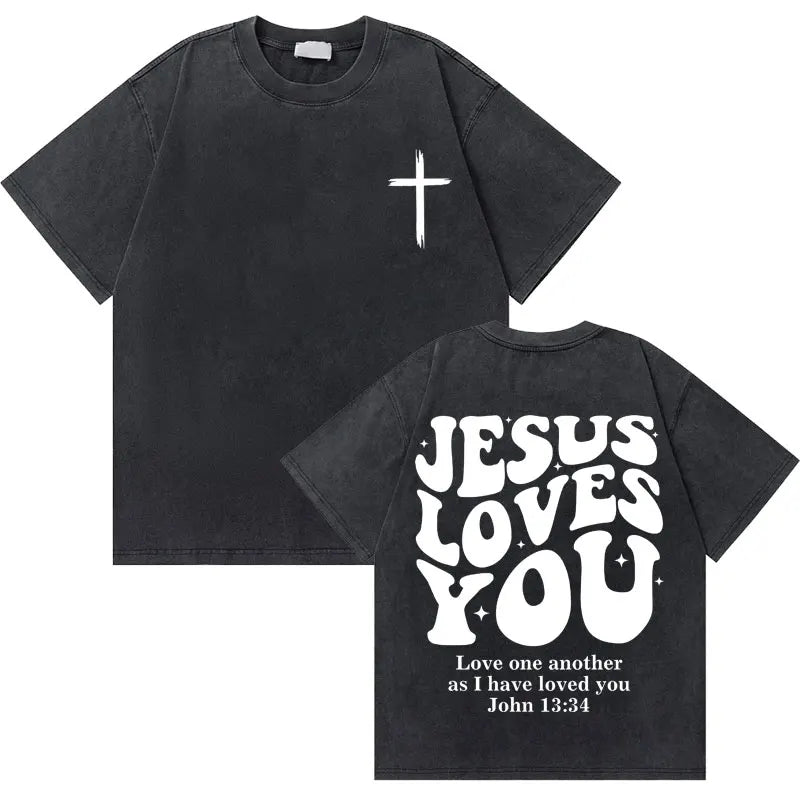T-shirt chrétien effet délavé "GOD loves you"