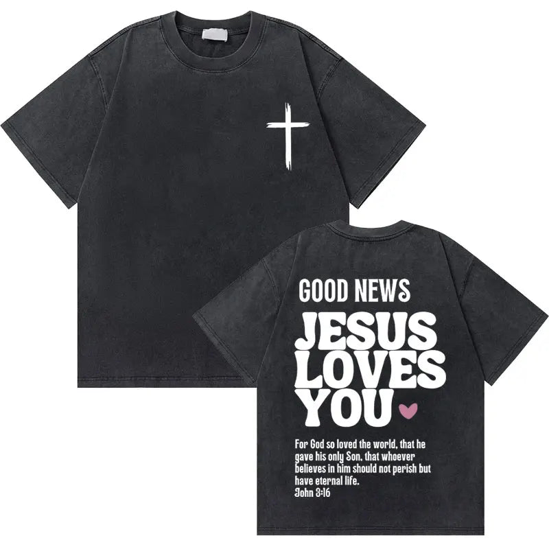 T-shirt chrétien effet délavé "GOD loves you"