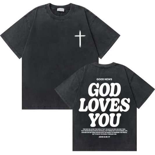 T-shirt chrétien effet délavé "GOD loves you"