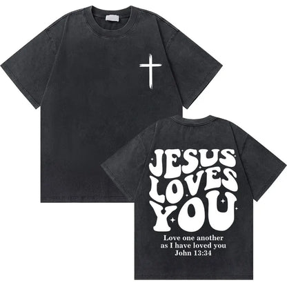 T-shirt chrétien effet délavé "GOD loves you"