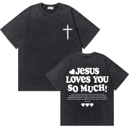 T-shirt chrétien effet délavé "GOD loves you"