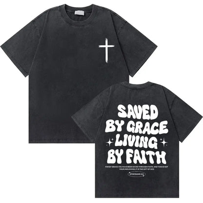T-shirt chrétien effet délavé "GOD loves you"