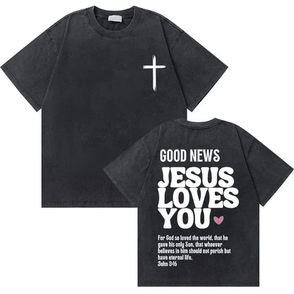 T-shirt chrétien effet délavé "GOD loves you"